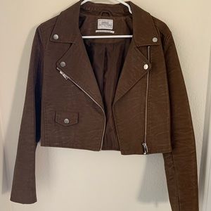 Urban outfitters brown suede-like cropped jacket